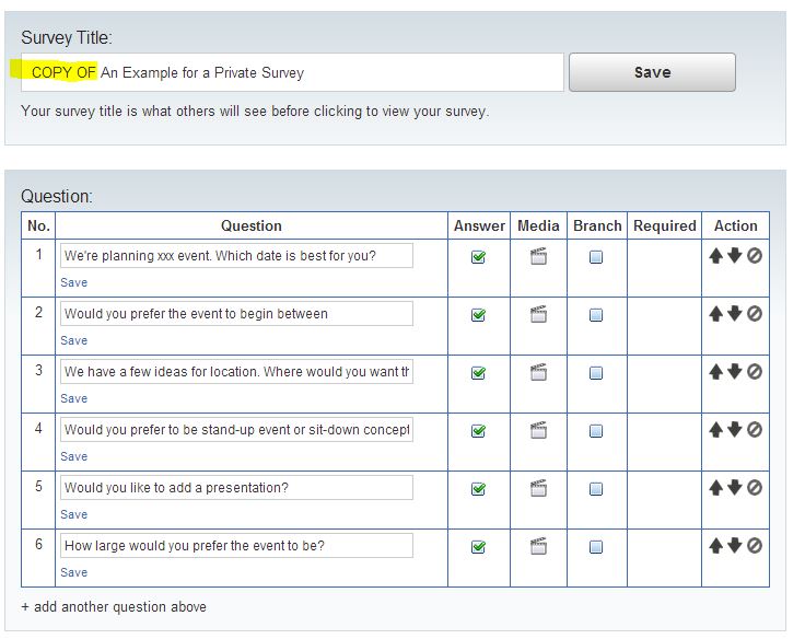 copy of an online survey