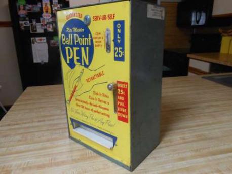 2.) BALLPOINT PENS: Sometimes you just need a new pen fast! The novelty of being able to insert a quarter and pull a lever for a pen must have added to the success of these machines (25 cents in the mid-1950s is around $2.20 when adjusted for inflation). On eBay, these odd creations, from brands like Vendorama and Rite Master, sell for hundreds of dollars to collectors. Would you be interested in collecting one of these ball point vending machines?