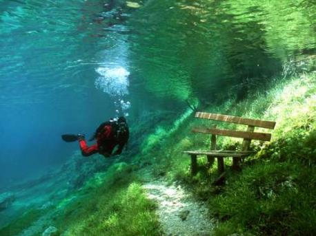 The Green Lake, Tragoess, Austria: During the fall and winter, Austria's Green Lake is a small but scenic body of water surrounded by popular hiking trails. But when the snow on the bordering mountains begins to melt in the spring, the runoff causes the lake's water levels to rise. By June, the nearby park becomes completely submerged, making for one of the most unusual diving experiences in the world. If you are a diver would you like to see this underwater park?