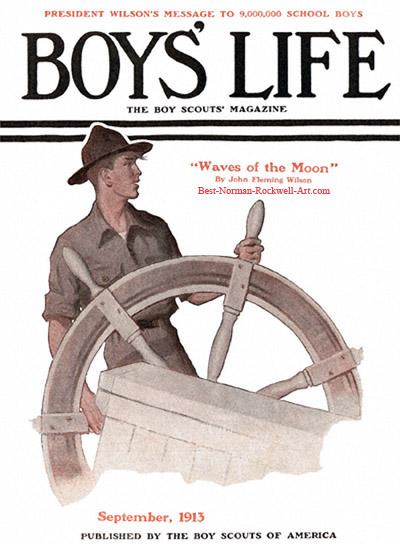 Rockwell's illustration career (image: cover for Boys' Life - entitled Scout at Ship's Wheel, September 1913). What facts are you familiar with?
