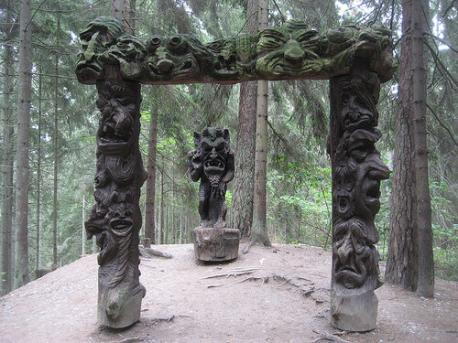 Hill of Witches (Juodkrante, Lithuania): Walking in the forests of the seaside town of Juodkrante, visitors may come across large hand-carved wooden statues lining the forest's paths. Witches and goblins, carved by local Lithuanian folk artists to celebrate the Festival of St. John, have been standing since 1979. Representing many of the folk legends of Lithuania, the site of the Hill of Witches was once the location of this small resort town's Midsummer Night's Eve celebration. If you had the opportunity, would you be interested in viewing these wooden statues?