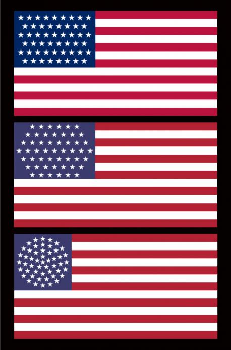 Above are some possible designs for a future 51 star flag of the USA. Did you guess states 46, 47 and 48 correctly? The answers are: OK, NM and AZ.