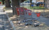 Many supermarkets in my area have installed electronic anti-theft devices on shopping carts. A locking device is attached to one of the front wheels, and an electronic barrier is installed around the perimeter of the store parking lot. If the cart is pushed past the barrier, the wheel lock activates and renders the cart unusable. This allows shoppers to push the cart to their cars and unload their purchases, but doesn't allow the cart to be removed from the premises. Is shopping cart theft a problem in your area?