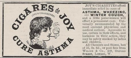 Now this one goes way back to 1875, but as hard as it is to believe that we ever thought of cigarettes as not harmful, then we actually considered them good for you, as they were thought to cure asthma, wheezing and 