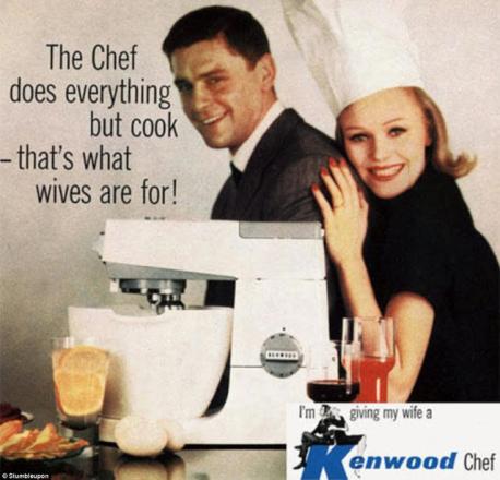 The 1950's had a very simple way of viewing marriage. The husband worked and the wife took care of the home. Even advertisers believed that this was the way it should be, judging by this ad for Kenwood Chef. What do you think of this ad?