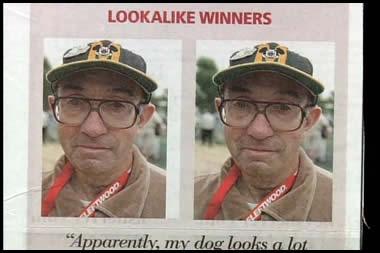 This one is not so much a funny headline, as an unintentional mixup of photos. It's for the winner of a local pet - human lookalike contest. What do you think?