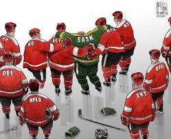 Nova Scotia editorial cartoonist Bruce MacKinnon, of the Halifax Chronicle Herald, created a cartoon that captured Canada's pain in the wake of the Humboldt Broncos fatal bus crash. It said exactly what our entire country is feeling, after the horrific bus crash that claimed the lives of 16 people -- Dayna Brons, 24, the athletic therapist for the team, died of her injuries a day ago, and some are still in critical condition. Do you think this cartoon captured the spirit of Canada and their 