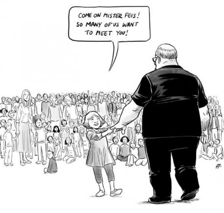 Vancouver artist Pia Guerra's Hero's Welcome shows a young girl leading the school's football coach Aaron Feis by the hand to meet a crowd of other people killed in school shootings. Feis was one of 17 victims who died when a former student opened fire at Marjory Stoneman Douglas High School in February. Do you think her cartoon captured the moment?