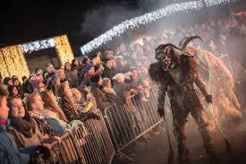 In Central European folklore, Krampus is a horned, anthropomorphic figure described as