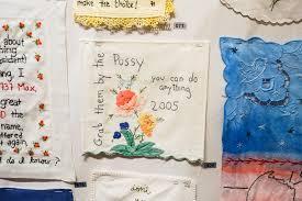But, don't worry, you can still get your fill of Trump in other ways. A boutique in downtown Manhattan, Lingua Franca, has a display of hundreds hand-stitched Trump quotations hanging on their wall for the first New York exhibition of the Tiny Pricks Project. These hangings are the brainstorm of Diana Weymar, a textile artist, who along with her daughter, a sophomore at McGill University, have embroidered Trump's immoral (whoops, immortal) words of wisdom on handkerchiefs, doilies, Mickey Mouse paraphernalia and other textiles, and posts them on Instagram (over 13,000 followers). So far they have over 450 quotes, and their goal is to have 2,020 by 2020.
