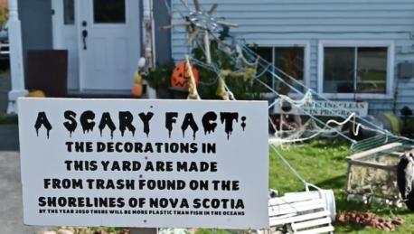 Forget vampires, witches, werewolves and mummies — the amount of garbage washing up on Nova Scotia's shores is far more terrifying. A Nova Scotia woman has created a Halloween display in the yard of her home made entirely of trash hauled from the province's coastlines in the last month. Angela Riley, founder of the shoreline cleanup business Scotian Shores, got the idea after seeing someone use a store-bought spider web decoration. Her yard decorations are made mostly of tires, old rope, cans and lobster traps. The display features grave markers, made from old lobster traps, for sea animals native to Nova Scotia that have gone extinct. Do you admire this woman's creativity and do you think it's a novel way to address the pollution problem in our lakes, rivers and oceans?