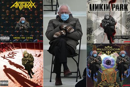 Bundled-up Bernie even made an appearance on a number of rock and heavy metal album covers, and guest appearances in some movies, like sharing a park bench in 