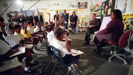 The 16 second-graders in Sandra Daniels' Sarasota classroom who met with President George W. Bush on the morning of Sept. 11, 2001 are all about 27 years old now. Each anniversary brings them back to their own special connection to that day. At the time, the Emma E. Booker Elementary School students were being recognized for their achievements in reading at a time when Bush was promoting his No Child Left Behind education reform program. To highlight the efforts, White House aides expected Bush to spend part of the day observing how Daniels works with her students. Daniels, who is still teaching after more than 30 years, said she had long wanted to visit the memorial