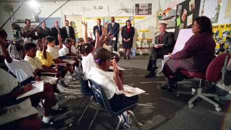 The 16 second-graders in Sandra Daniels' Sarasota classroom who met with President George W. Bush on the morning of Sept. 11, 2001 are all about 27 years old now. Each anniversary brings them back to their own special connection to that day. At the time, the Emma E. Booker Elementary School students were being recognized for their achievements in reading at a time when Bush was promoting his No Child Left Behind education reform program. To highlight the efforts, White House aides expected Bush to spend part of the day observing how Daniels works with her students. Daniels, who is still teaching after more than 30 years, said she had long wanted to visit the memorial 