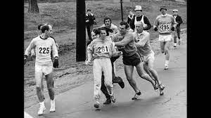 Although women weren't welcome until 1972, Bobbi Gibb is acknowledged as the first woman to run Boston, finishing it in 1966 among the unofficial runners known as bandits. A year later, Switzer signed up as 