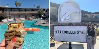 In 2019, Taco Bell introduced a pop-up hotel in Palm Springs, California. The hotel was entirely themed around the restaurant chain. That means it came complete with taco-shaped decor and Taco Bell-Hops. The resort's 70 rooms were fully booked within two minutes. Then, when guests arrived, they enjoyed mini-fridges stocked with Taco Bell snacks. Guests could also enjoy unique experiences such as getting their hair braided with cinnamon twists or swimming up to the bar for a Baja Blast cocktail. Surprisingly, the food served at the hotel was not quite typical Taco Bell. Instead, it was a gourmet spin on menu items made popular by the fast food chain. Would you enjoy staying here?