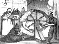 The Breaking Wheel--Also known as the Catherine Wheel, this torture device use to slowly kill the victim. First, the victim's limbs were tied to the spokes of a large wooden wheel which would then be slowly revolved as the torturer simultaneously smashed the victim's limbs with an iron hammer to break them in numerous places. As the bones were broken, the victim would be left on the wheel to die or could be placed on top of a tall pole so the birds could feed on their flesh while still alive. It could have taken days for the victim to die from dehydration. Would you want someone to deliver a 