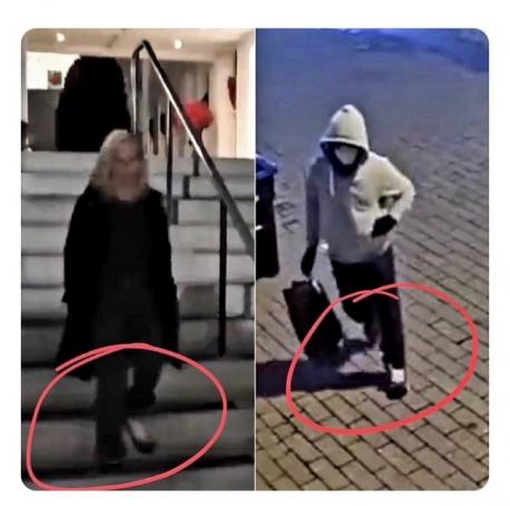 I wanted to flip the conspiracies back onto MTG and people who support her lunacy. What was MTG doing on Jan 6th? Was she the pipe bomber who has yet to be found? Look at the photo and tell me those aren't the same shoes and pants.