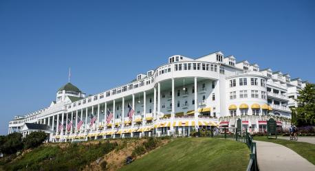 The Grand Hotel - Mackinac eventually became a tourist attraction / summer colony. Designed by George Mason and Zachariah Rice, Carleton Varney was the decorator. The hotel opened July of 1887, rates at the time being 3 to 5 dollars. It claims to have the world's longest porch (600ft). Mark Twain, Thomas Edison and five US presidents have been guests (some of the suites named after first ladies). Ever stayed in a ritzy or historic hotel?