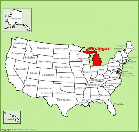 Michigan - the name is based on a native American (Chippewa) word, 
