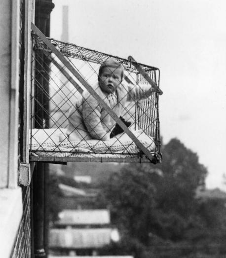 I shudder as I present this next invention so please do NOT hold me personally responsible. The baby cage was invented in 1913 by Mrs. Robert C. Lafferty. It stuck out of a window like an air conditioner and the baby was placed in it to enjoy fresh air and sunshine. The idea was to allow Mom to tend to other duties while baby was out of harm's way. Does this seem like a safe, practical solution to you?