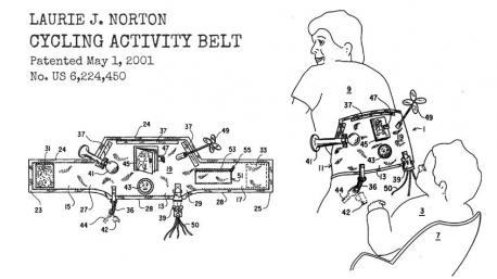 Bye bye boredom, hello Cycling Activity Belt (patented 2001). According to Laurie J. Norton, the belt features devices that will entertain a child riding in a child carrier seat behind a cyclist. The devices attach with clips so they can be changed to suit the age or interest of the child. Does this sound like a practical idea?