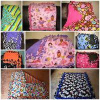 Tie blankets are made by taking two fleece panels of your choice of color and design, cutting slits a little over 5