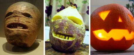 Jack-o'-lanterns were once made out of turnips, beets and potatoes (not pumpkins): The jack-o'-lantern comes from an old Irish tale about a man named Stingy Jack. According to folklore, Stingy Jack was out getting sloshed with the Devil when Jack convinced his drinking partner to turn himself into a coin to pay for the drinks without spending money. Jack then put the Devil, shaped like a coin, into his pocket, which also contained a silver cross that kept the Devil from transforming back. Jack promised to free the Devil as long as the Devil wouldn't bother him for a year, and if he died, the Devil could never claim his soul. Jack tricked the Devil again later, getting him to pick a piece of fruit out of a tree and then carving a cross into the bark when the Devil was in the branches. This trick bought Jack another 10 years of devil-free living. When Jack finally died, God decided he wasn't fit for heaven, but the Devil had promised never to claim his soul for hell. So Jack was sent off to roam Earth with only a burning coal for light. He put the coal into a turnip as a lantern, and Stingy Jack became 