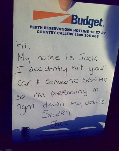 If you left a note for the purpose of hitting that other person's car, did you leave your actual/factual information?