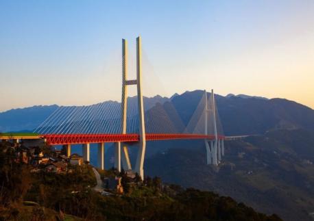 Beipanjiang Bridge in China: This bridge has the title of the highest bridge and the second-longest spanning bridge in the world. It is 565.4 meters in height, the equivalent of a 200-story skyscraper, and connects the Guizhou and Yunnan provinces in southeastern China. Beautiful to look at, but perhaps not for one afraid of heights. Would you like to drive across this one?