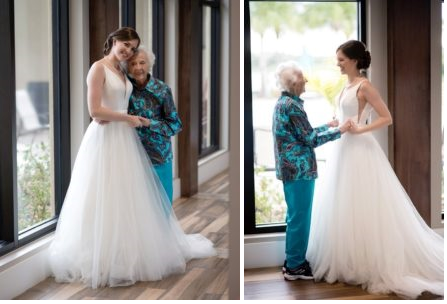 So, Tara decided to go to her Nana, instead, months before her wedding. In January, the bride-to-be secretly flew out with her unaltered dress to share an incredibly touching photoshoot with Stasia. Do you know of anyone who did something special for someone before their end so they could have a special experience?