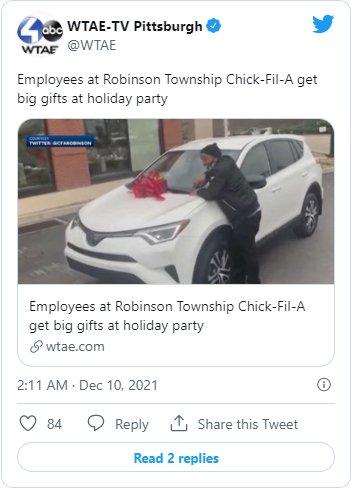 The car was the biggest prize by far and Hernandez said it went to employee who deserved it the most. It even came wrapped in a red bow! Hernandez said, 