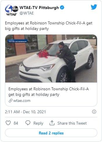 The car was the biggest prize by far and Hernandez said it went to employee who deserved it the most. It even came wrapped in a red bow! Hernandez said,
