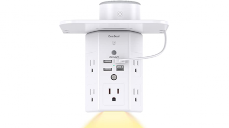 Wall Outlet Extender with Night Light and Outlet Shelf. Dorm rooms and studio apartments aren't known for their excess outlets. This outlet extender provides five extra outlets as well as USB and USB-C ports. It also has a nightlight at the bottom and a shelf on the top. Useful gift?