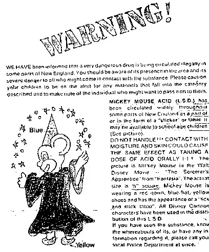 During the 70's, 80's, and 90's. There was a scare that involved blue star tattoos that supposedly was LSD. The blue star tattoo legend is an urban legend which states that a temporary lick-and-stick tattoo soaked in LSD and made in the form of a blue star, or of popular children's cartoon characters, is being distributed to unknowing children in any given area. The legend possibly originated from the fact that an LSD solution is sometimes sold on blotter paper with various designs, including cartoons. No actual cases of LSD distribution to children in this manner have been documented. Although LSD does not penetrate through skin in sufficient quantities so as to induce a psychedelic experience, the concern was over children licking the tattoo paper before transferring to the skin. Do you remember this scare?