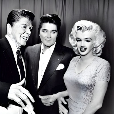 It's unknown if Ronald Reagan, Marilyn Monroe, and Elvis Presley were ever in the same room, but let's tell AI to make it possible. What's your review?