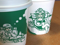 Korean artist Soo Min Kim draws the most insanely detailed and perfectly clever scenes on Starbucks cups and displays them as works of art. Most of them feature the brand's famous mermaid logo and reimagines her within the scenes. Have you seen any of Soo's work?