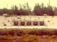 The photo is of the famous 5 cats, which were painted over cast iron drainage covers, circa 1960s. They are in/at the LA River. Are you familiar with these cats?