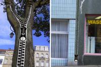 In your city, or maybe in your travels have you seen art in unusual places? (Photo: French artist Benoit Lemoine created this zipper tape so that he could add zippers to whatever public spaces were lacking zippers.)