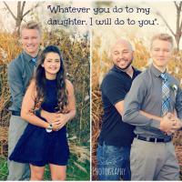 A Mom, who is also a photographer took photos of her daughter and the daughter's boyfriend. Before the couple left, the dad of the daughter (husband to photographer) held the boyfriend & in joking said, Whatever you do to my daughter I will do to you. The wife, photo taker, added the caption above and it went viral. What do you think?