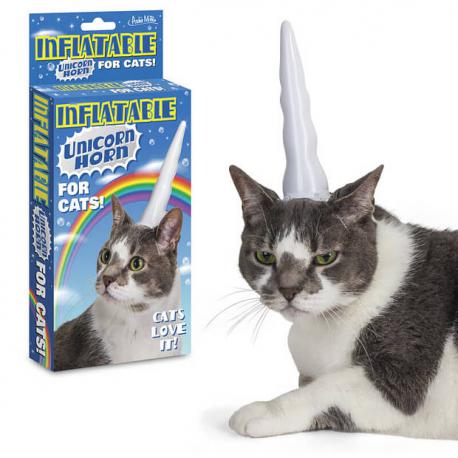 Inflatable unicorn horn for cats? (it says that cats love it)