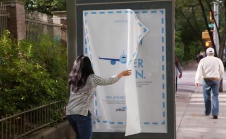 *TLStanley*AdFreak*: Jet Blue hung huge posters randomly around New York, and if you were brave enough, you would be rewarded with flight vouchers, free ice cream, New York Jets tickets, and 