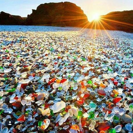 Glass Beach is in MacKerricher State Park near Fort Bragg, California that is abundant in sea glass created from years of dumping garbage into an area of coastline near the northern part of the town. Have you ever been to Glass Beach?