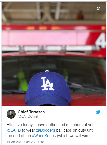 I am seeing blue food, like frosted blue donuts, and yesterday LA Fire Department Chief gave the go ahead for all fire employees to wear LA Dodger hats. Here are a few more areas that are turning blue. Check off what you've seen whether it's for the Dodgers or the Sox: