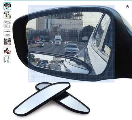 Continuing with the automotive theme, I shelled out less than $10 for these blind spot mirrors. In parking lots, when making lane changes and when merging onto a freeway I find these mirrors are invaluable. I can now spot motorcycles who (stupidly) can be positioned out of sight in the blind spot (more than any other vehicle). Unlike the illustration, I positioned mine at the top of the mirror rather than lower. Have you added something like this to your own vehicle?