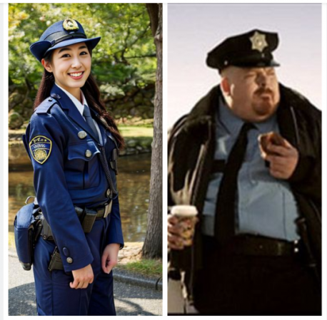 As well as food franchises, the US is successful at exporting Law and Order type TV shows. These shows depict crime and the violence associated with it as an ever present danger. A typical police officer in a compact European or Japanese city can spend more time solving crimes and less time behind a desk or in a car than the north American counterpart. (the cops in the photo are not 
