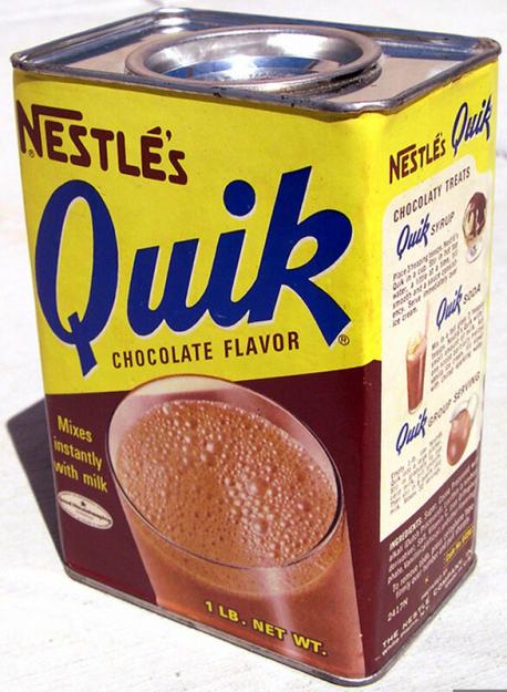 Another product I don't recall seeing these days that I was introduced to in the early 1970s was what, in the UK, would have been used to make hot chocolate, but in north America was made into chocolate milk. I'm talking about Nestle's Quik in the (big) tin can. The label optimistically said 