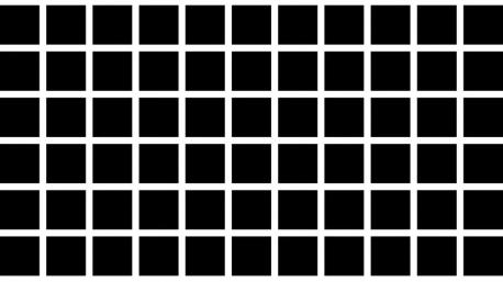 This next one is called the Hermann grid. Dark spots appear in the illusion that don't really exist. Your brain will probably create dark blobs that aren't really there at the intersections of the white grid lines. Physiologist Ludimar Hermann first documented the illusion in 1870. Researchers are still deciphering the exact mechanisms behind how the grid works, but it could be the response of retinal ganglion cells, which receive and transmit information coming into the eye. Ganglion cells are excited by light, and the intersections of the grid appear dark because there is less stimulation at these points than along the lines. My ganglion cells got excited - did yours?