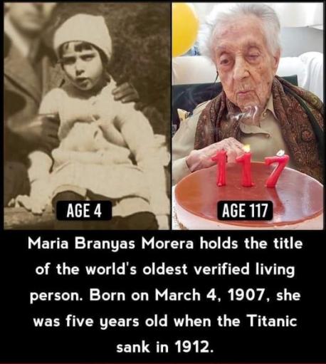 This is Maria Branyas Morera at age 4 and 117, she was the world's oldest verified living person until recently when she passed away on August/19/2024. That record now belongs to Tomiko Itooka. Do you know that she lived long enough to survive most of her family members?
