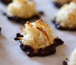 A Macaroon (pronounced mack-ah-ROON) is a chewy, rich drop cookie made with egg white, sugar, and shredded coconut. It was originally made with ground almonds. Depending on the region in which you l live, a Macaroon could be flavored with ginger, cinnamon, or lemon zest. Sometimes these coconut clusters are dipped in chocolate. Which statements apply to you?